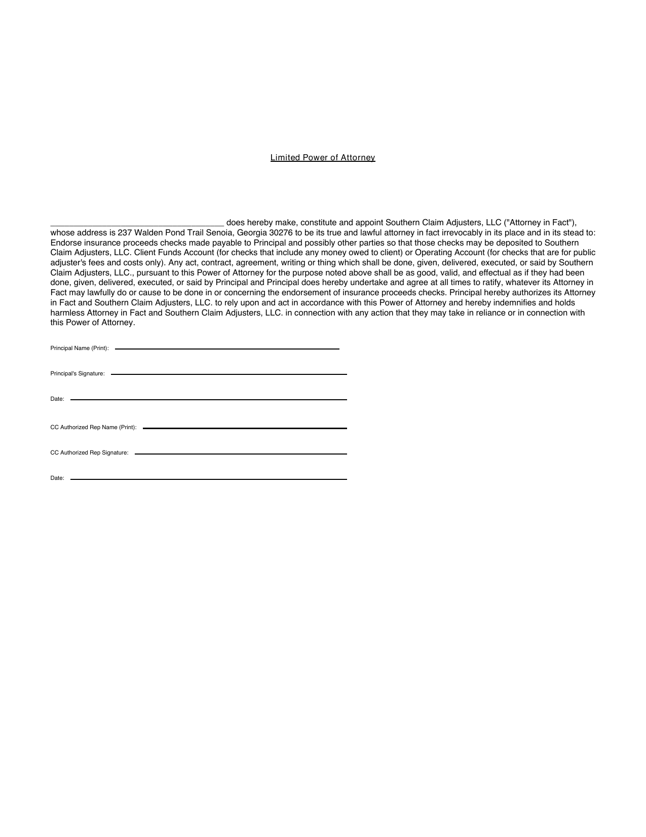 Limited Power of Attorney page